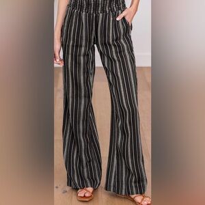 Billabong New Waves 2 Black Striped Smocked Wide-Leg Pants